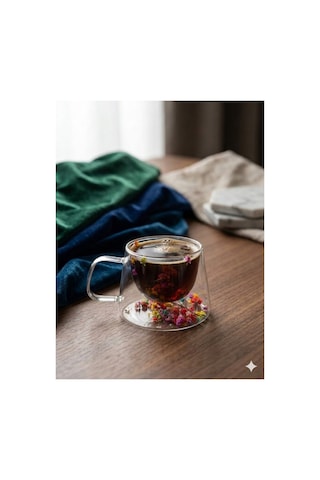 Çift Çıdarlı Çiçekli Cam Bardak 250ml. Şefaf