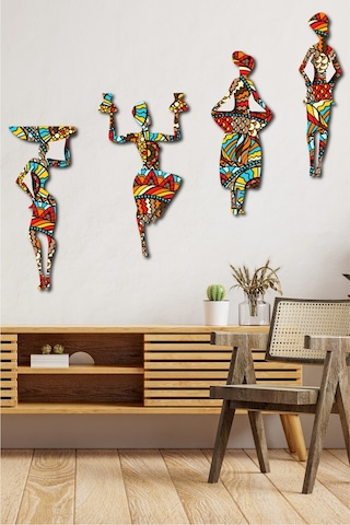 No77decor Afrikalı Kadın Etnik Desenler Dijital Baskı Mdf Set 4 Parça