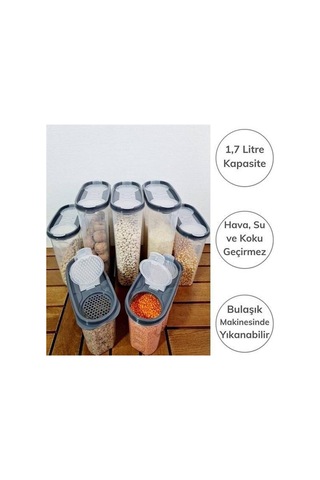 2 Kapaklı Ölçekli Erzak Kuru Gıda Saklama Kutusu Kabı - 1,7 Litre - Sa935 Şeffaf