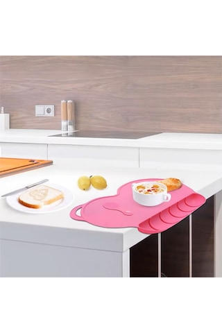 Katlanabilir, Kaymaz Silikon Bebek Masa Örtüsü Pembe Renk
