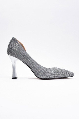 Luvishoes 653 Platin Simli Topuklu Kadın Ayakkabı Platın