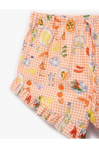Koton Pamuklu Rahat Kesim Fiyonk Detaylı Kiraz Baskılı Şort Pijama Altı Turuncu Desenli 6slk80067mw