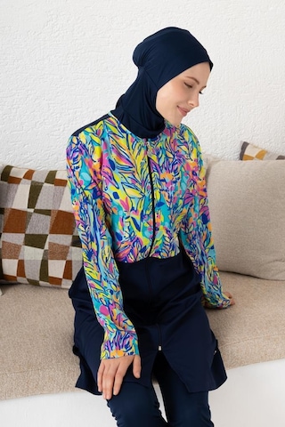 Rozamay 263401rowan Paraşüt Lycra Uzun Kollu Lacivert Dijital Desen Tesettür Mayo
