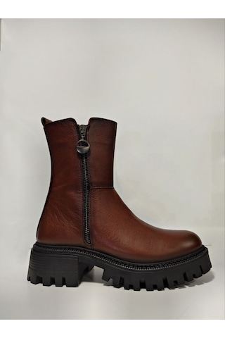 Castle Black Yldz-23782-1 Hakiki Deri Kadın Botu Taba