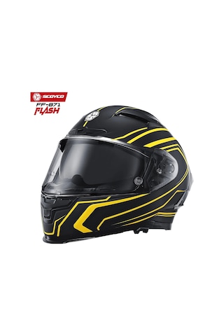 Scoyco FF-871 Flash Güneş Vizörlü Kapalı Motosiklet Kask Mat Sarı - Siyah