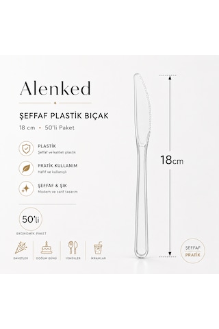 Şeffaf Plastik Bıçak 18 Cm 50 Li Paket