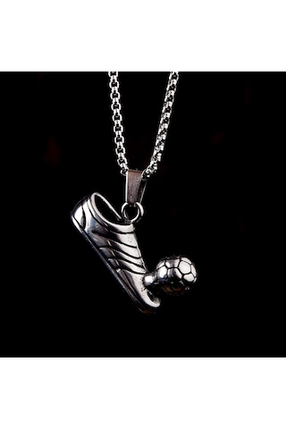 Futbolcu Gol Kralı Design Erkek Çelik Kolye Takı K24 T5 Gümüş
