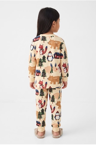 Minipomes Jungel Animals Pamuklu Çocuk Pijama Takım Bej