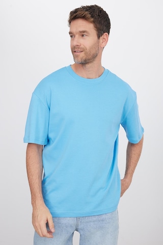 Tudors Unisex Oversize Geniş Kesim %100 Pamuk Yumuşak Dokulu Basic Bisiklet Yaka Mavi Tişört-35176 Mavi