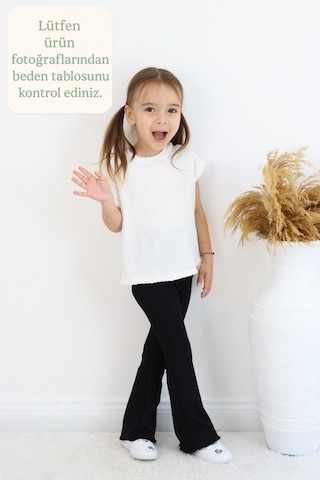 Fesshera Kids Minik Prenseslere Özel Kız Çocuk Esnek Kumaşlı Fırfırlı İspanyol Paça Günlük Ve Şık Tayt Siyah