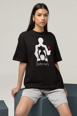 Anime Dizi Death Note Baskılı Unisex Oversize Tişört Siyah