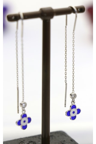 Mineli Çiçek Sallantılı Gümüş Küpe Silver