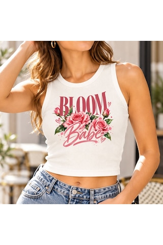 Bk Gift Sıfır Kol Fitilli Crop Bluz - Esnek Likralı Günlük Crop-3 Beyaz