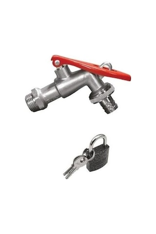 Kilitli Küresel Bahçe Musluğu 1/2 + 1 Adet 25 Mm Gri Asma Kilit