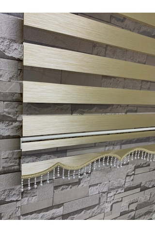 Krem Renk Bambu Zebra Perde (Etek Boncuklu)