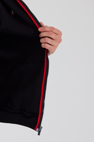 Polostate Erkek Fermuarlı Kanguru Cep 3 İplik Sweatshirt Siyah