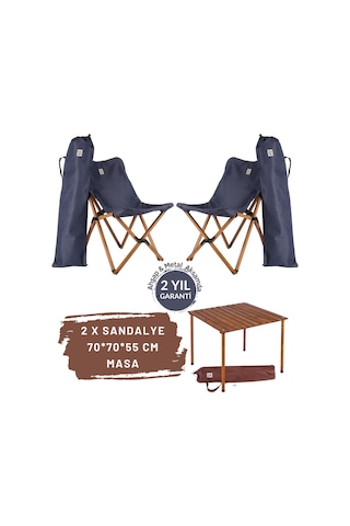 Bag The Joy Ahşap Masa Sandalye Set Kahverengi-lacivert70 70 55cm Lacivert