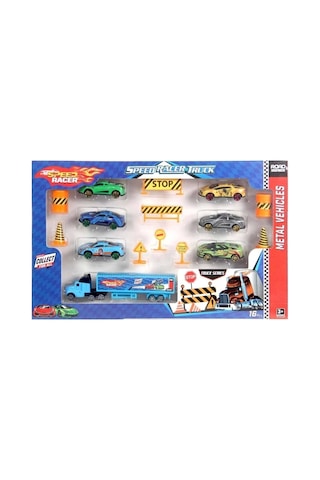 Speed Racer 6'lı Metal Arabalı Tır Ve Trafik Levha Seti Çocuk Oyuncak