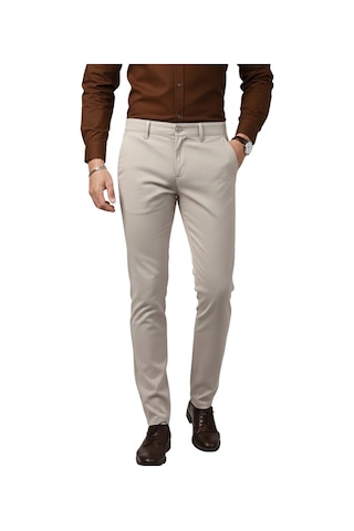 Deepsea Erkek Bej Modern Fit Likralı Kumaş Pantolon Günlük & Ofis Kullanımı 2602020 Bej