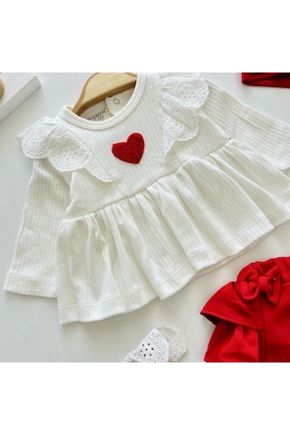 Kalp Baskılı Kutulu 5 Parça Hastane Çıkışı Seti %100 Pamuk Kırmızı