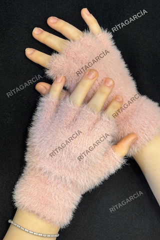 Peluş Kesik Parmak Eldiven Pudra2