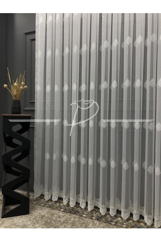Tül Perde Taç Marka Etek Bohreli Serpme Desenli Tül 26131 Çok Renkli