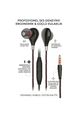 3.5 Mm Jack Girişli Stereo Kulak İçi Silikonlu Kablolu Kulaklık Yüksek Ve Bas Kalitesi Diğer