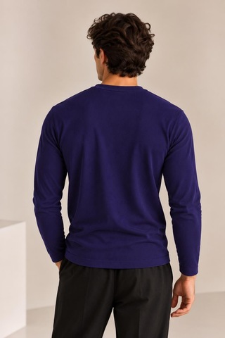 Alexandergardi Bisiklet Yaka İnce Fitilli Basic Sweatshirt Lacivert