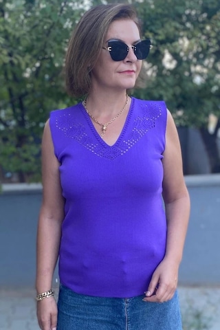 Mia Butik Kadın Lina Mor Merserize Kolsuz Bluz Mor