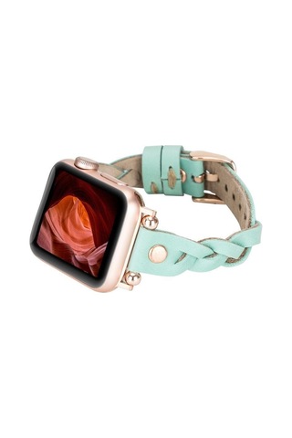 Belic Globe Apple Watch Deri Kordon Gül Altın Perçin