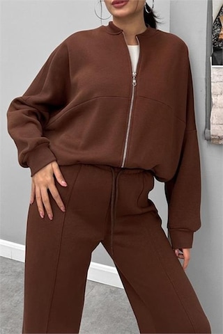Neşeli Butik Kadın 3 İplik Şardonlu Oversize Eşofman Takımı Nbg105 Kahverengi
