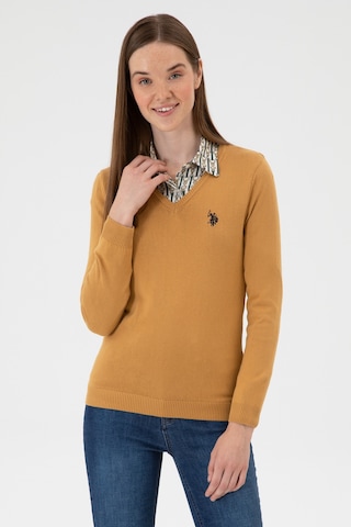 U.S. Polo Assn. Kadın Camel V Yaka Basic Kazak 50313590-VR015