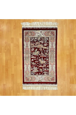 Şehname Motifli 90 X 150 Cm İpek Halı Bordo