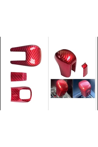 Honda Civic Fc5 / Fk7 Karbon Fiber Kırmızı Renk Vites Topuzu Kaplama Koruma 3'li Set