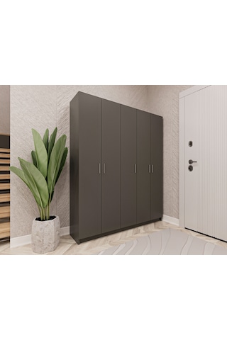 Asra Trend Vestiyer & Portmanto V-09 %100 MDF 5 Kapaklı Geniş Ayakkabılık Koyu Gri