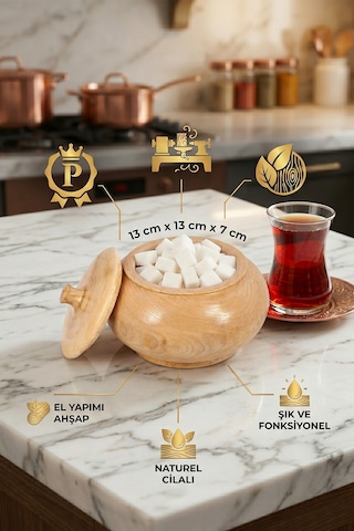 Ahşap Kapaklı Şekerlik Tuzluk Baharatlık Çerezlik Kase Naturel