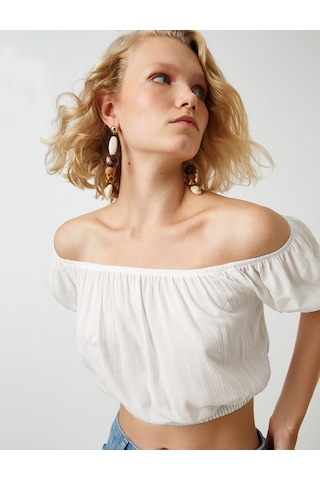Koton Crop Bluz Omzu Açık Kırık Beyaz 2sak60366pw 2SAK60366PW001