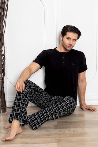 Aydoğan Erkek Civan Modal Kısa Kol Siyah Pijama Takım 7707 Siyah