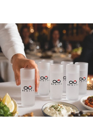 Logonuza Özel 6 Adet 230 Ml Buzlu Cam Rakı Bardağı Kurumsal Hediye Ve Sunum Seti Çok Renkli