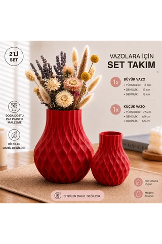 Modern Dekoratif Beyaz Vazo 15 Cm 3d Dokulu Çiçek Vazosu Pla Plastik Saksı Ve Kuru Çiçek Vazosu Ev Ofis Salon Dekoru Kırmızı
