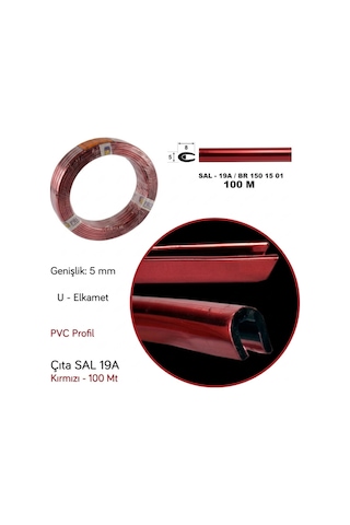 Carub Elkamet Kırmızı Kapı ve Kenar Koruma Çıtası 100 Metre Top U Tipi Geçmeli Profil Esnek Dayanıklı BR1500101