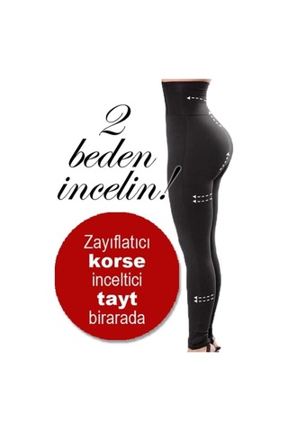 Kadın Siyah Iki Beden Inceltici Korse Tayt Siyah