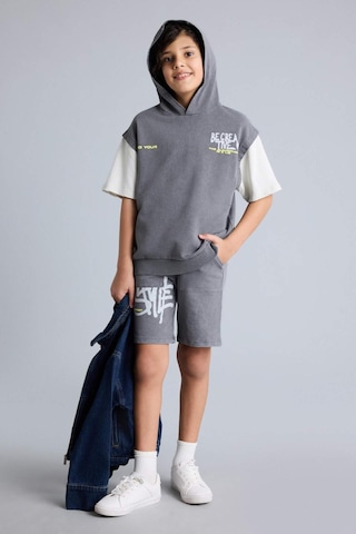 Defacto Oversıze Slogan Baskılı Sweatshirt Kumaşı Şort Erkek Çocuk G9729a826smgr452 Gri-gr452