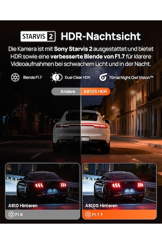 Starvıs 2 Hdr Gece Görüşüne Sahip 70mai 4k A810s Araç Ön Kamerası,128 Gb Kartlı Araba Kamerası, 7/24 Park İzleme, Aı Sensörü, Adas, Uygulama Kontrolü, Ses Kontrolü, 146 Geniş Açı, İsteğe Bağlı 4g Lte
