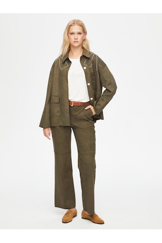 Trok Taş Detaylı Süet Ceket 69203 U6920354 Haki