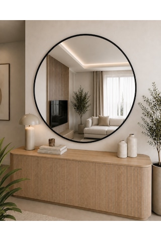 Effe Siyah Metal Çerçeveli 100 Cm Yuvarlak Ayna
