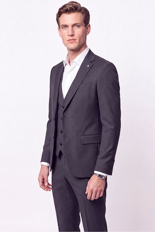 Efor Slim Fit Çift Yırtmaç %97 Yünlü Doku Desenli Esnek Antrasit Yelekli Takım Elbise Tk 927