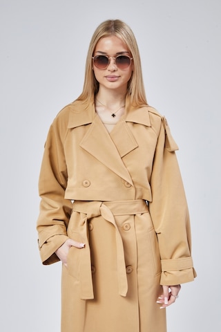 Oversize Kruvaze Kapama Rüzgarlık Detaylı Trençkot Taş