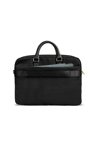 Guess 15-16 İnç Laptop Çantası Naylon Kumaş Metal Üçgen Logolu Omuz Askılı Siyah