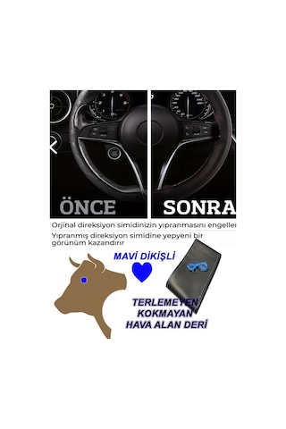 Renault Clio Iı Hb 2002-2008 Sol Deri Direksiyon Kılıfı Dikmeli Mavi Dikişli